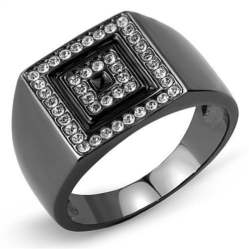 TK3220 IP Light Black Stainless Steel Ring featuring a top-grade clear crystal, showcasing a modern and elegant design.