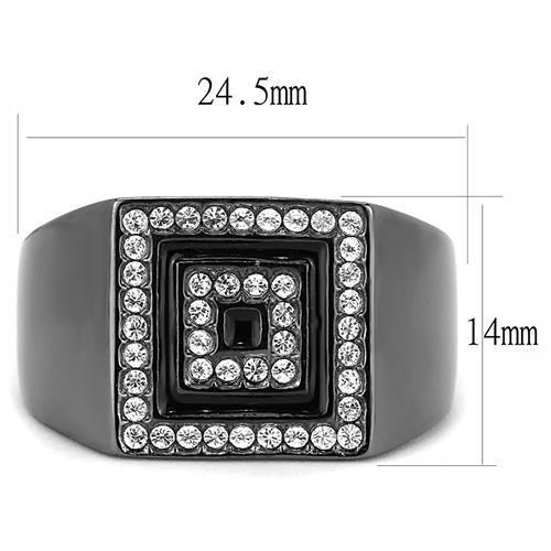 TK3220 IP Light Black Stainless Steel Ring featuring a top-grade clear crystal, showcasing a modern and elegant design.