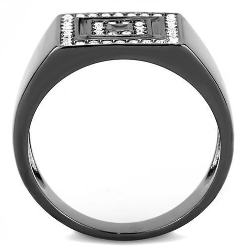 TK3220 IP Light Black Stainless Steel Ring featuring a top-grade clear crystal, showcasing a modern and elegant design.