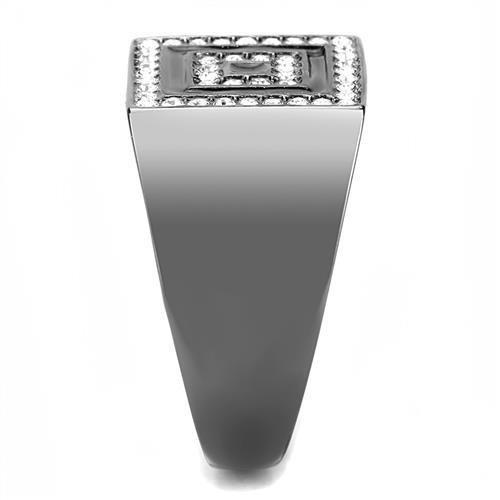 TK3220 IP Light Black Stainless Steel Ring featuring a top-grade clear crystal, showcasing a modern and elegant design.