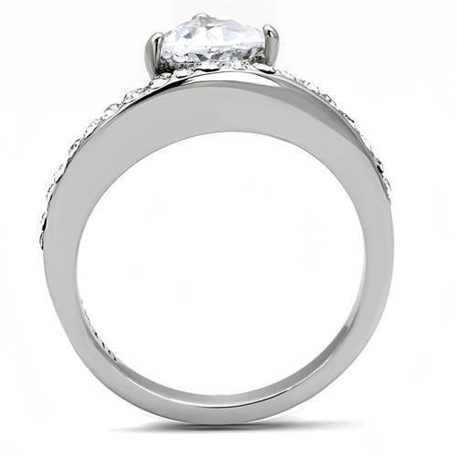 TK3207 High Polished Stainless Steel Ring featuring a clear AAA Grade CZ stone, showcasing a sleek and modern design.