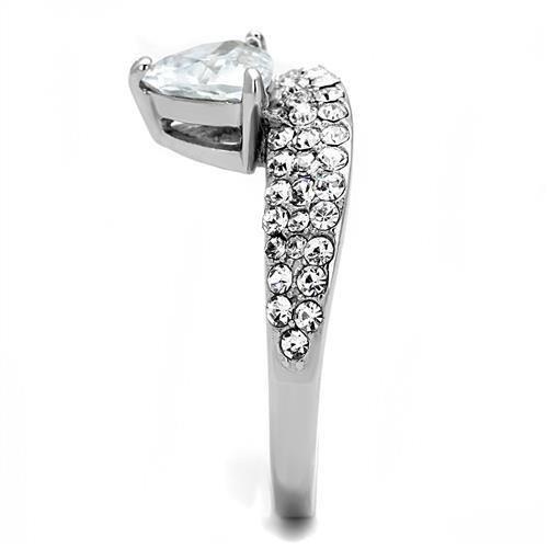 TK3207 High Polished Stainless Steel Ring featuring a clear AAA Grade CZ stone, showcasing a sleek and modern design.