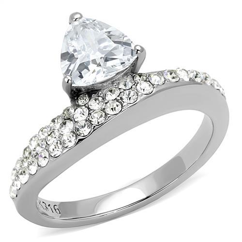 TK3207 High Polished Stainless Steel Ring featuring a clear AAA Grade CZ stone, showcasing a sleek and modern design.