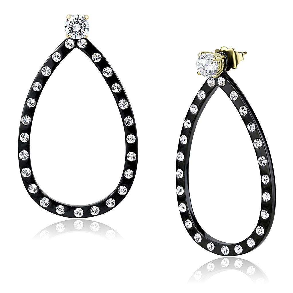 TK3215 IP Gold+ IP Black Stainless Steel Earrings featuring AAA Grade CZ stones, showcasing a modern and elegant design.