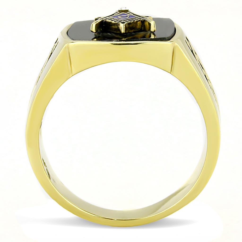 TK3223 IP Gold Stainless Steel Ring featuring a synthetic onyx stone, showcasing its elegant design and luxurious finish.