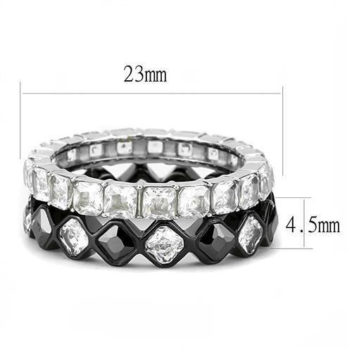 TK3231 Two-Tone IP Black Stainless Steel Ring featuring AAA Grade CZ center stone in black diamond color.