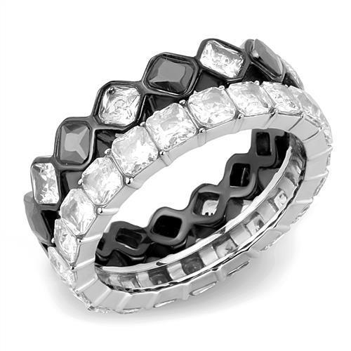 TK3231 Two-Tone IP Black Stainless Steel Ring featuring AAA Grade CZ center stone in black diamond color.