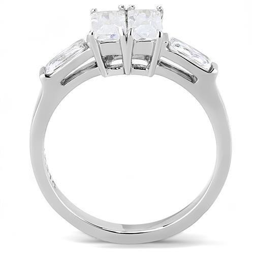 TK3244 High Polished Stainless Steel Ring featuring a clear AAA Grade CZ center stone, showcasing its elegant design and shiny finish.