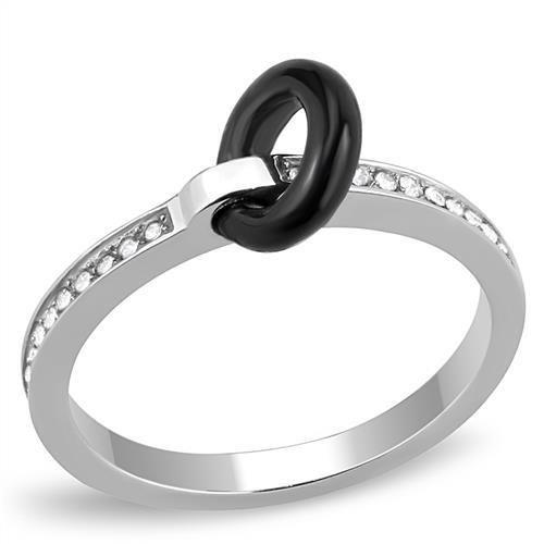 TK3241 High Polished Stainless Steel Ring featuring a clear top-grade crystal, showcasing its elegant design and shine.