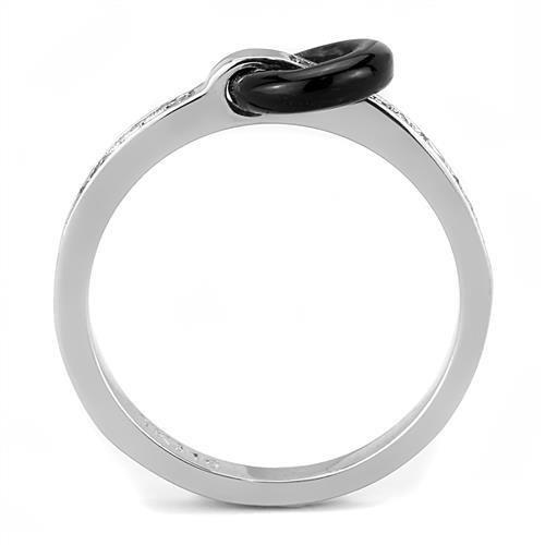 TK3241 High Polished Stainless Steel Ring featuring a clear top-grade crystal, showcasing its elegant design and shine.