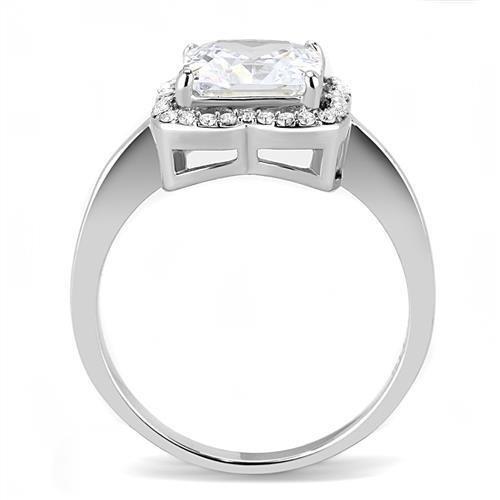 TK3242 High Polished Stainless Steel Ring featuring a clear AAA grade CZ center stone, showcasing its elegant design and shiny finish.