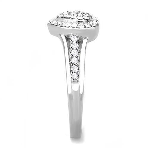 TK3249 High Polished Stainless Steel Ring featuring a clear top-grade crystal centerpiece, showcasing a sleek and elegant design.