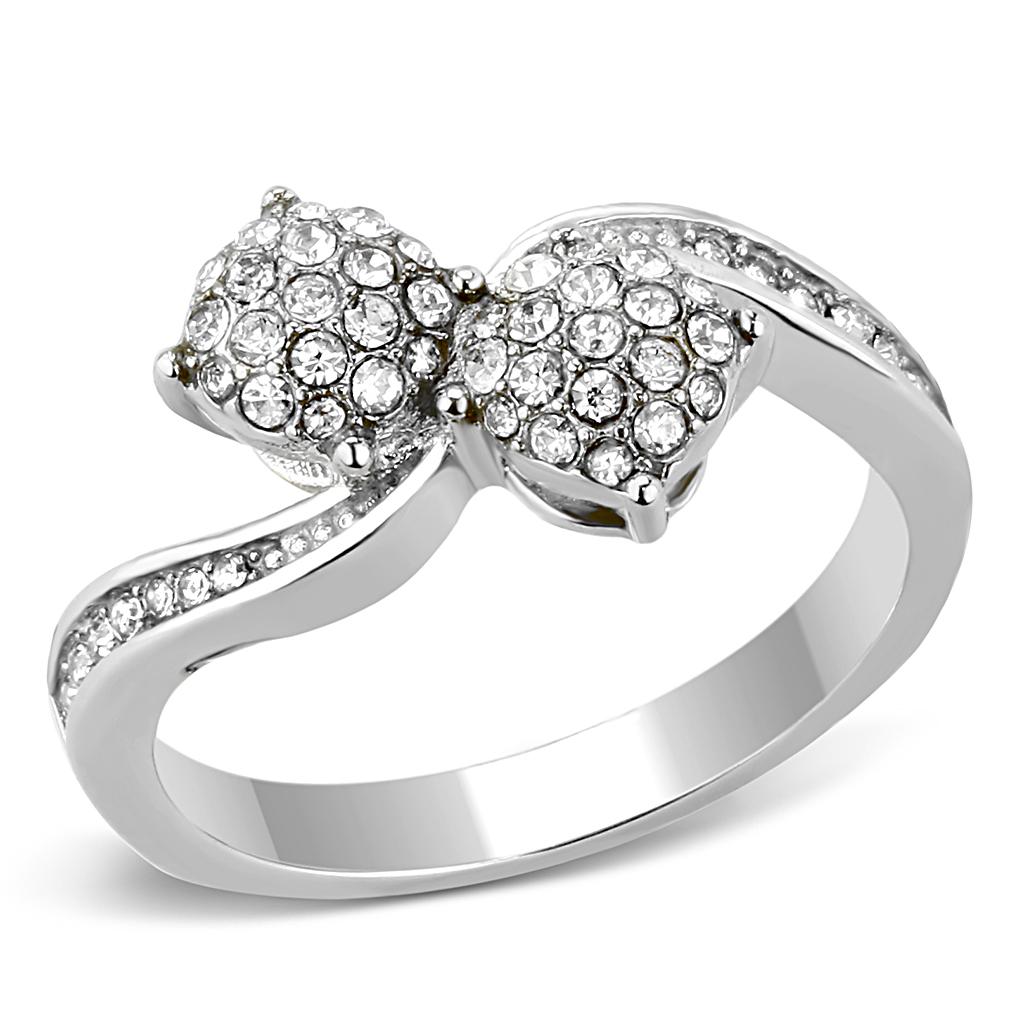 TK3255 High Polished Stainless Steel Ring featuring a clear top-grade crystal, showcasing a sleek and modern design.