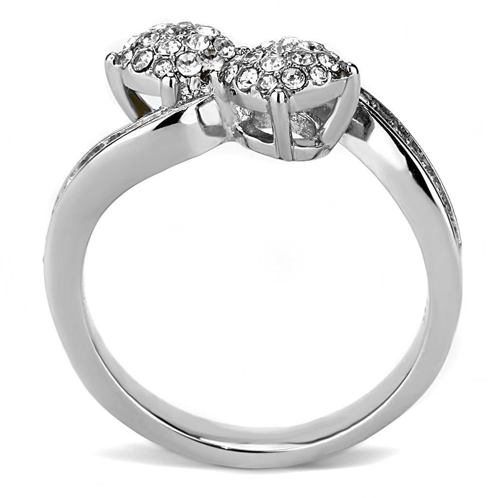 TK3255 High Polished Stainless Steel Ring featuring a clear top-grade crystal, showcasing a sleek and modern design.