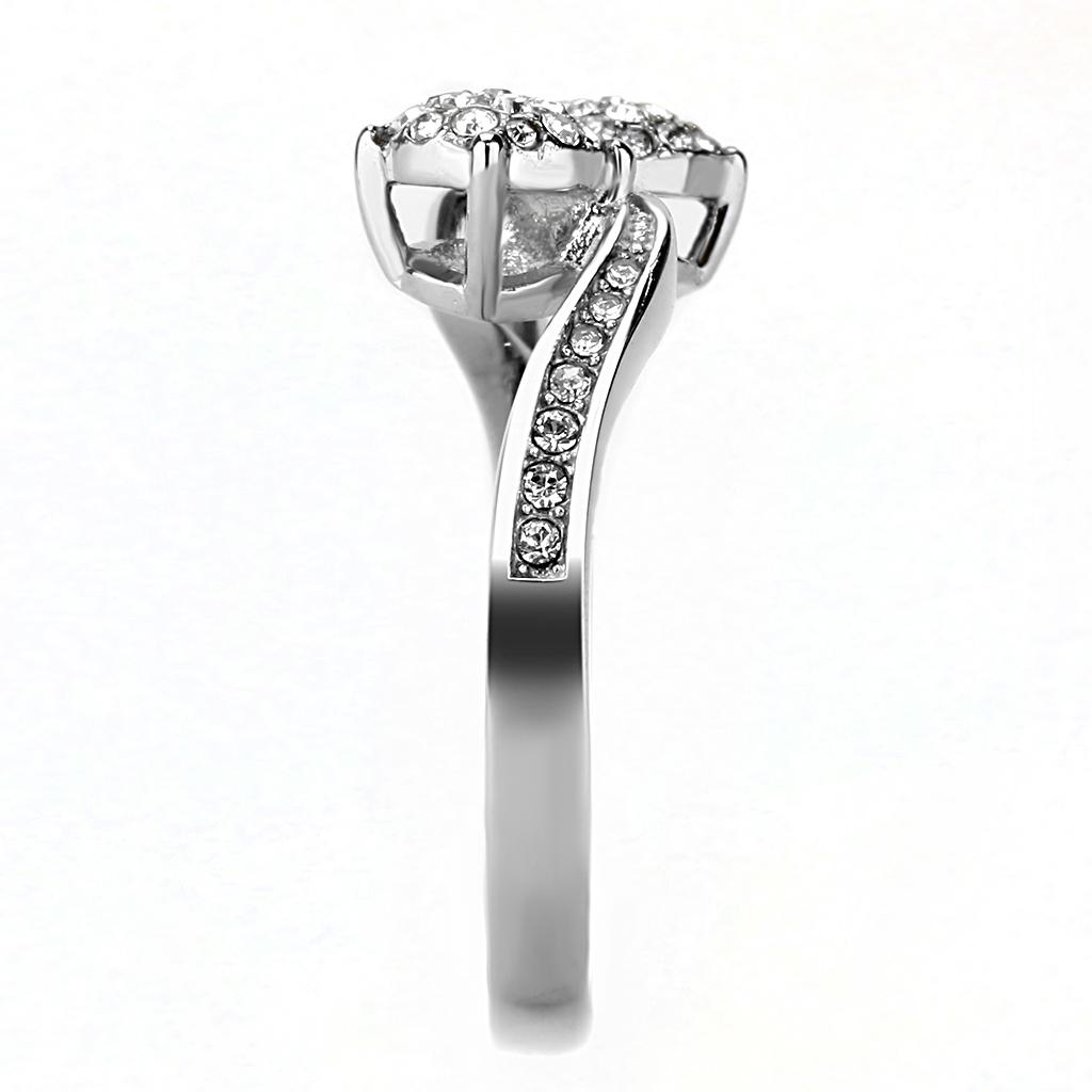 TK3255 High Polished Stainless Steel Ring featuring a clear top-grade crystal, showcasing a sleek and modern design.