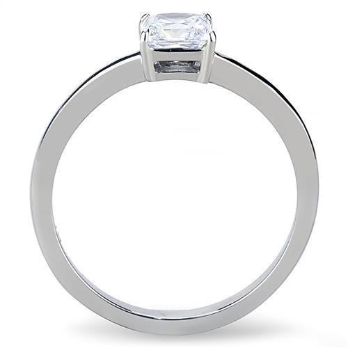 TK3250 High Polished Stainless Steel Ring featuring a clear AAA Grade CZ center stone, showcasing its elegant design and shiny finish.