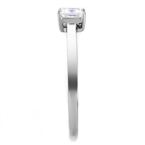 TK3250 High Polished Stainless Steel Ring featuring a clear AAA Grade CZ center stone, showcasing its elegant design and shiny finish.