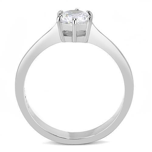 TK3252 High Polished Stainless Steel Ring featuring a clear AAA Grade CZ center stone, showcasing its elegant design and shiny finish.