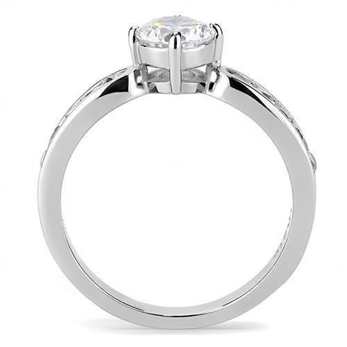 TK3256 High Polished Stainless Steel Ring featuring a clear AAA Grade CZ stone, showcasing its elegant design and shiny finish.