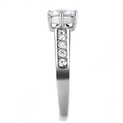 TK3256 High Polished Stainless Steel Ring featuring a clear AAA Grade CZ stone, showcasing its elegant design and shiny finish.