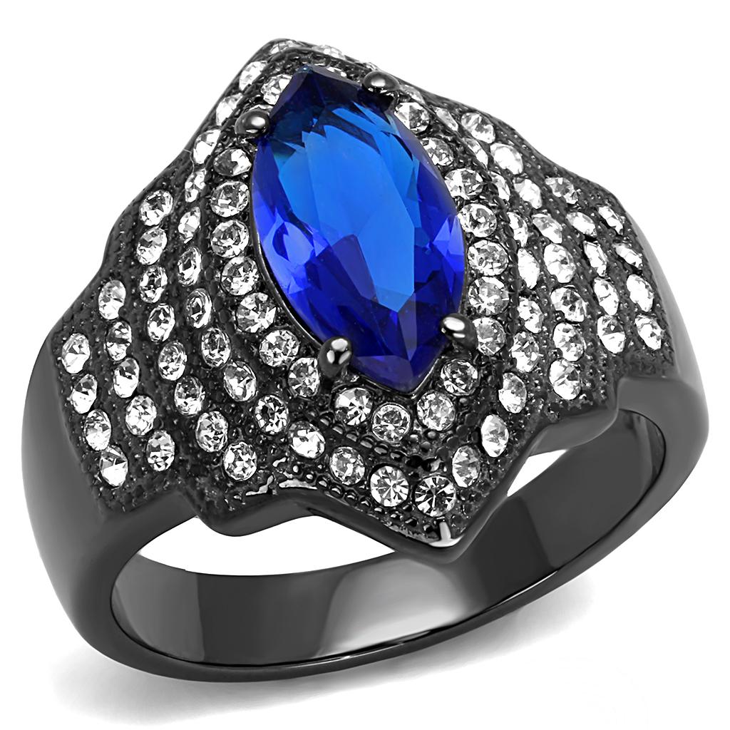 TK3258 IP Light Black Stainless Steel Ring featuring a synthetic sapphire stone, showcasing a modern and elegant design.