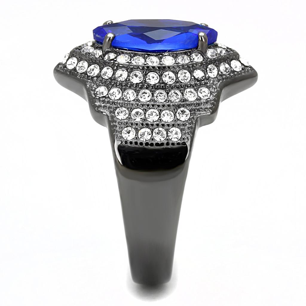 TK3258 IP Light Black Stainless Steel Ring featuring a synthetic sapphire stone, showcasing a modern and elegant design.