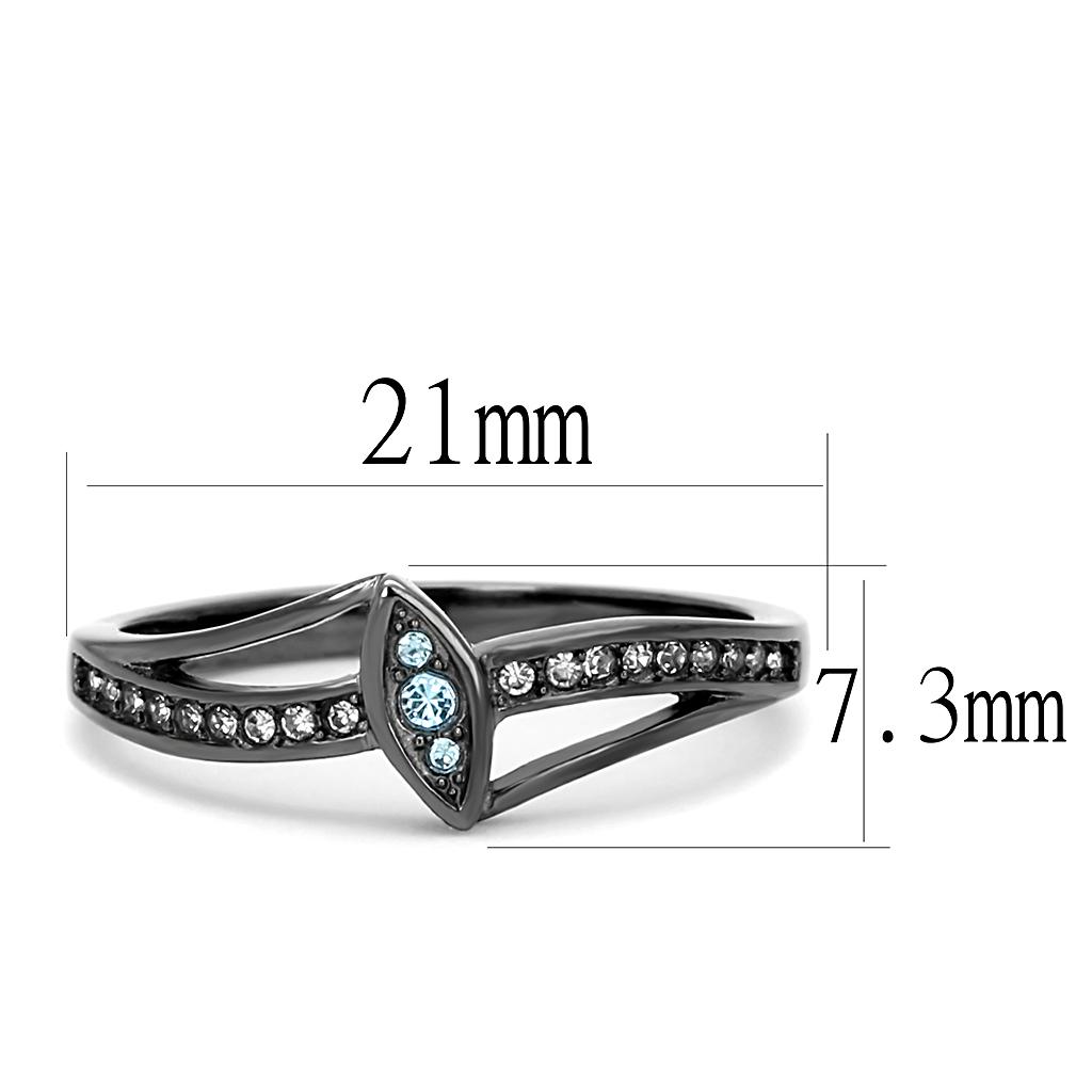 TK3260 IP Light Black Stainless Steel Ring featuring a sea blue top-grade crystal, showcasing its elegant design and modern finish.