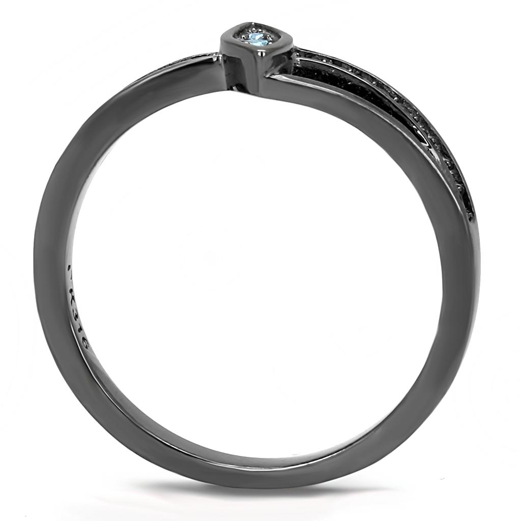 TK3260 IP Light Black Stainless Steel Ring featuring a sea blue top-grade crystal, showcasing its elegant design and modern finish.