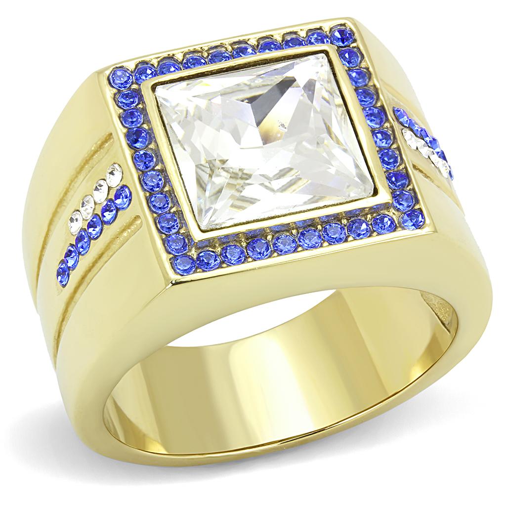 TK3269 IP Gold Stainless Steel Ring featuring a clear top-grade crystal, showcasing its elegant design and luxurious finish.