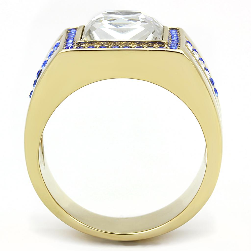 TK3269 IP Gold Stainless Steel Ring featuring a clear top-grade crystal, showcasing its elegant design and luxurious finish.