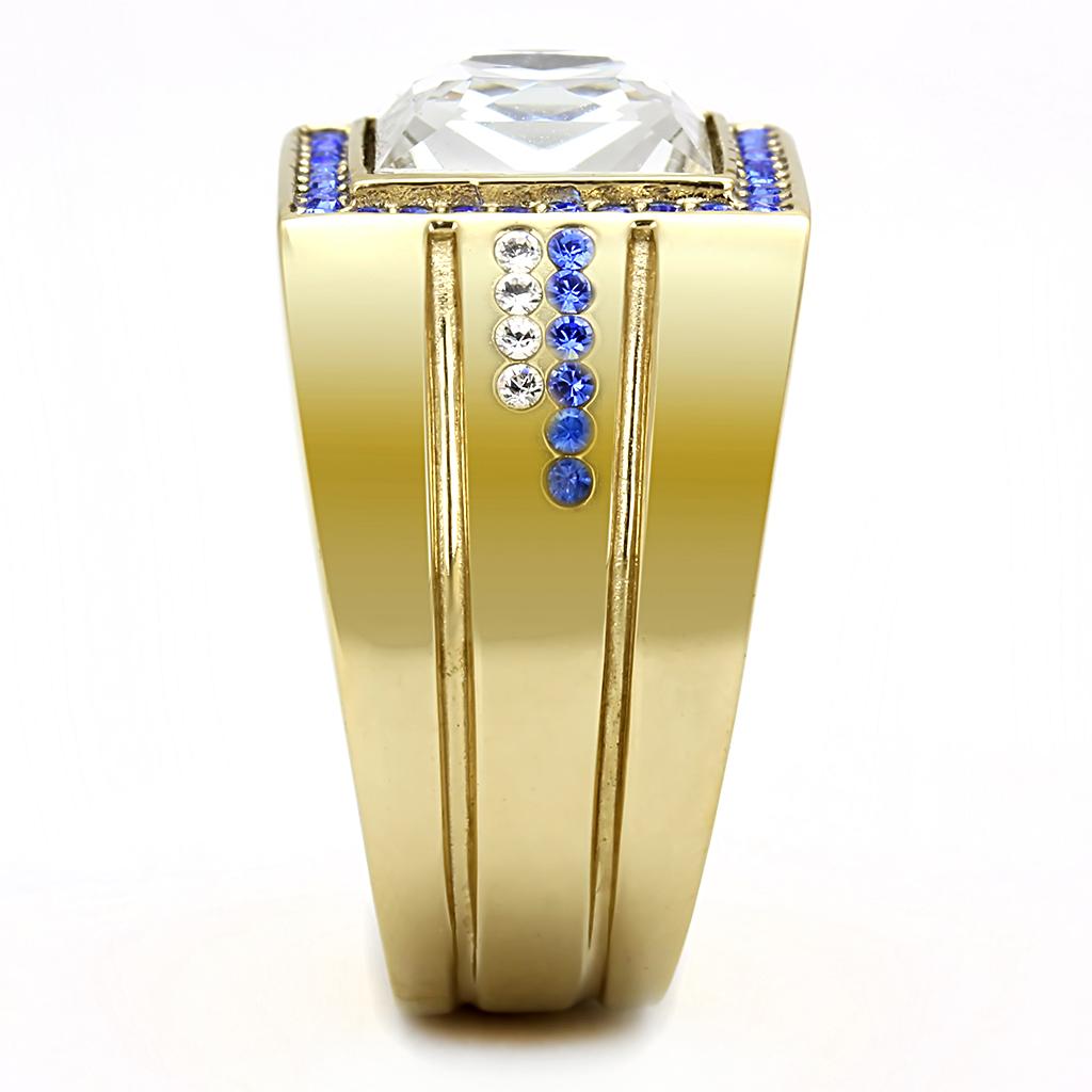 TK3269 IP Gold Stainless Steel Ring featuring a clear top-grade crystal, showcasing its elegant design and luxurious finish.