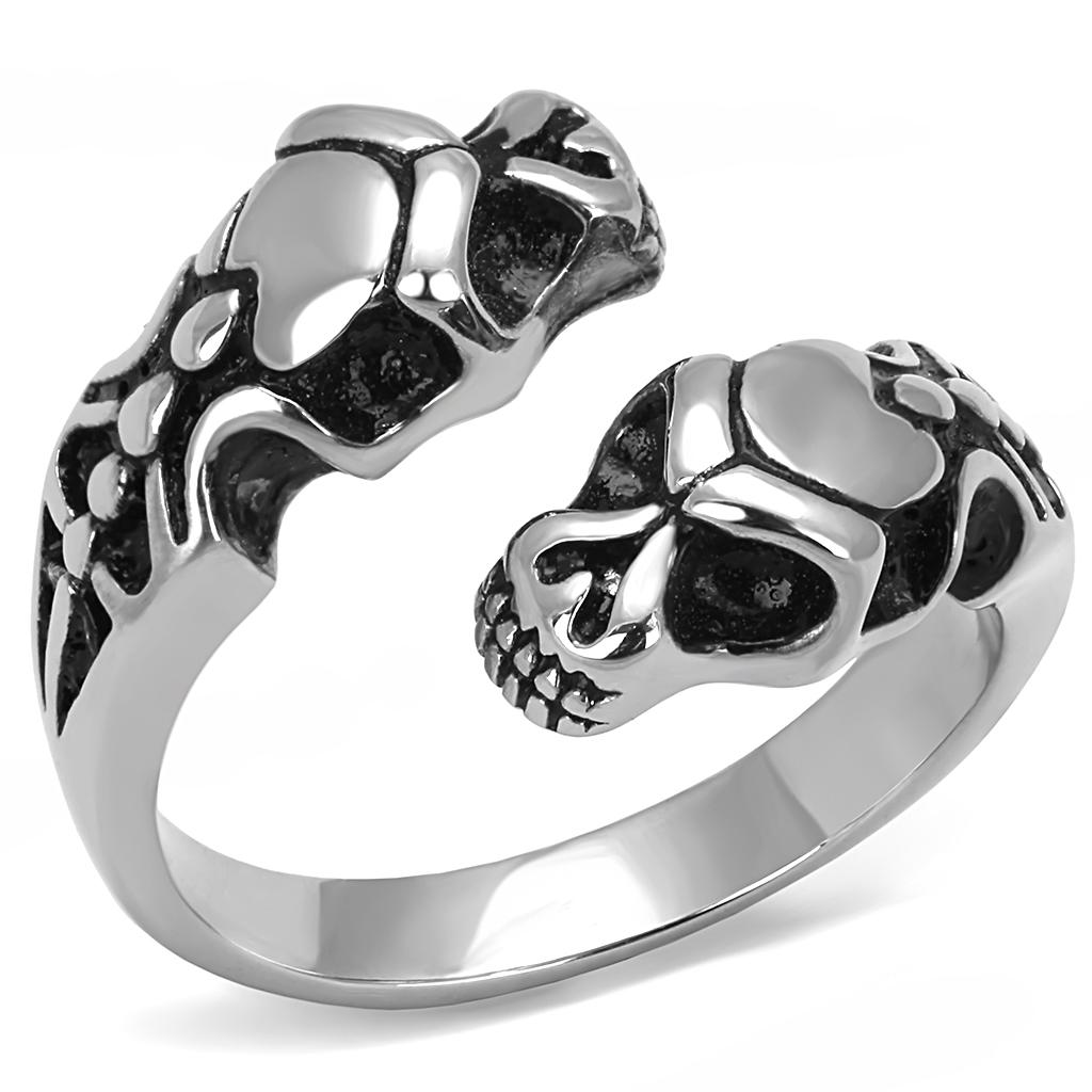 TK3276 High Polished Stainless Steel Ring featuring a jet black epoxy center stone, showcasing its elegant design and shiny finish.