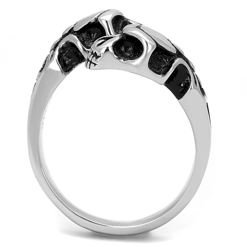 TK3276 High Polished Stainless Steel Ring featuring a jet black epoxy center stone, showcasing its elegant design and shiny finish.