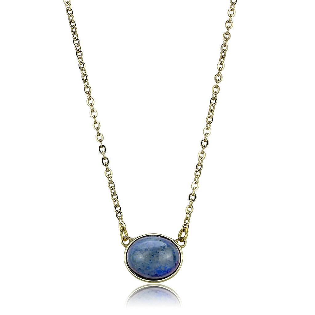 TK3287 IP Gold Stainless Steel Necklace featuring a Lapis precious stone, showcasing elegance and durability.