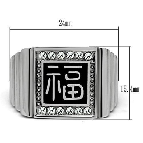 TK329 High Polished Stainless Steel Ring with Clear Top Grade Crystal centerpiece, showcasing a sleek and elegant design.