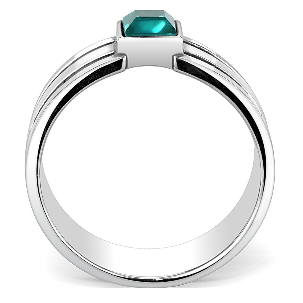 TK3291 High Polished Stainless Steel Ring featuring a vibrant blue zircon crystal, showcasing its elegant design and high-quality finish.