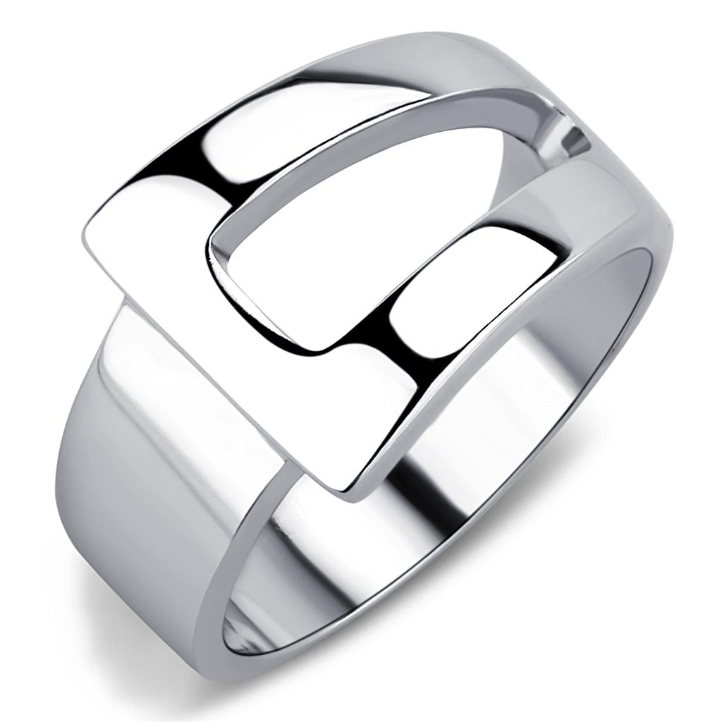 TK3438 High Polished Stainless Steel Ring with a sleek, shiny finish and no center stone, perfect for minimalist style.