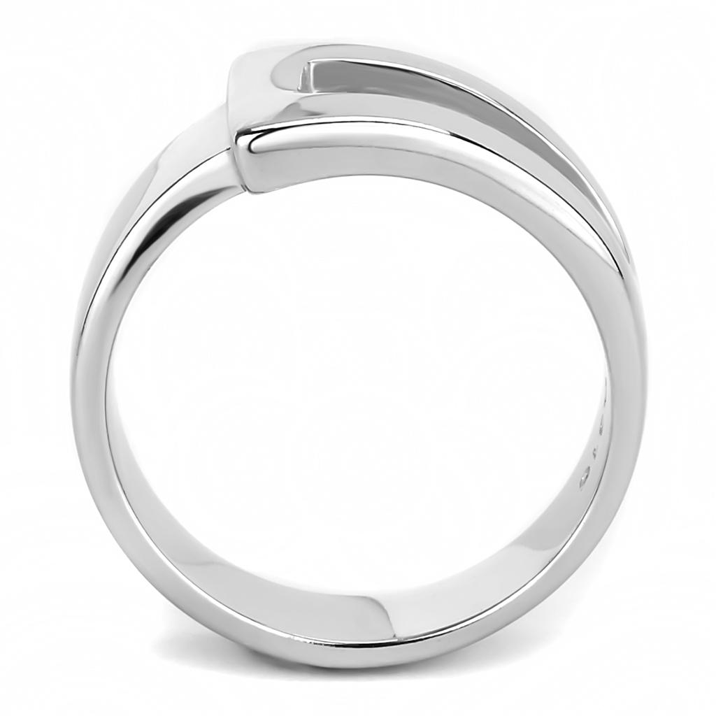 TK3438 High Polished Stainless Steel Ring with a sleek, shiny finish and no center stone, perfect for minimalist style.