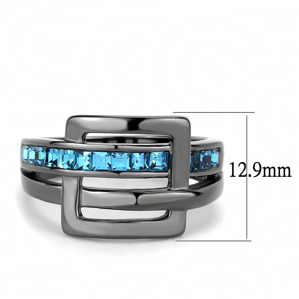 TK3451 IP Light Black Stainless Steel Ring featuring a Sea Blue Top Grade Crystal, showcasing its elegant design and modern finish.