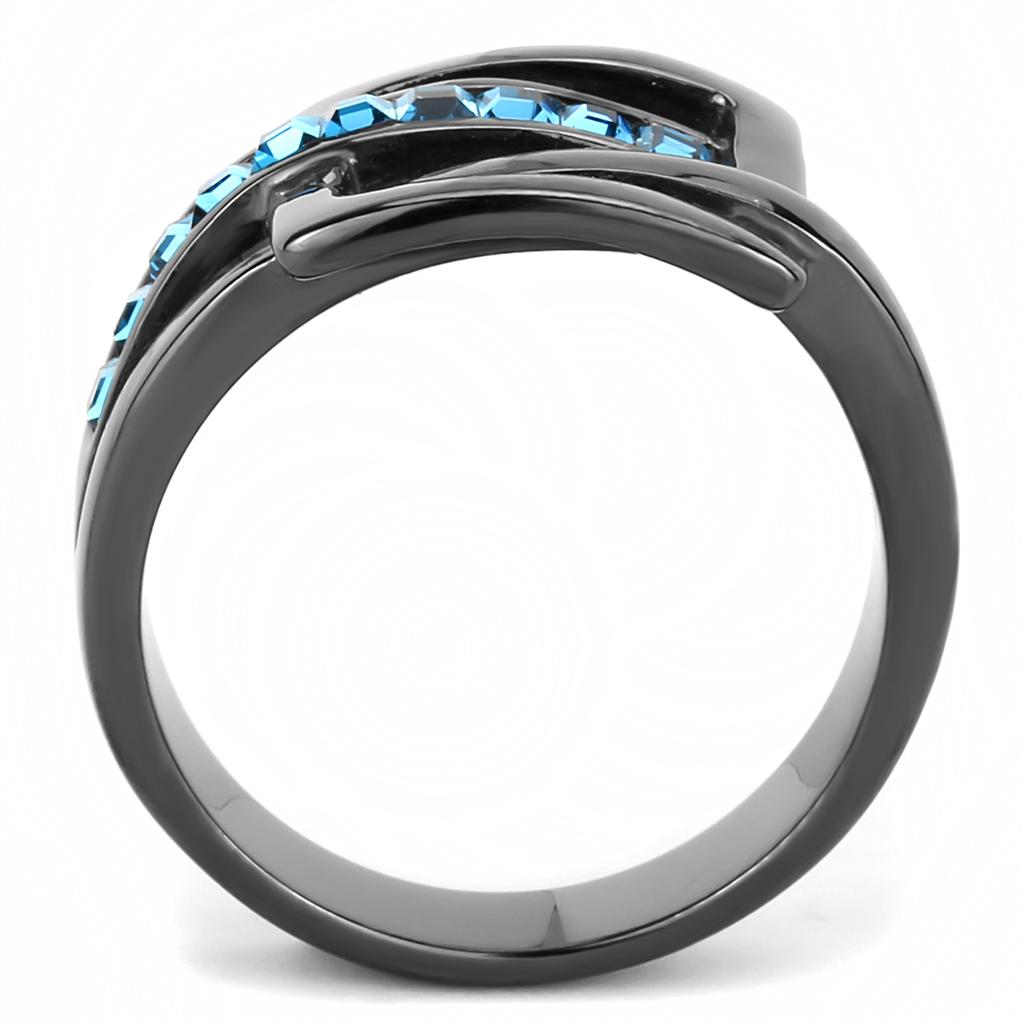 TK3451 IP Light Black Stainless Steel Ring featuring a Sea Blue Top Grade Crystal, showcasing its elegant design and modern finish.