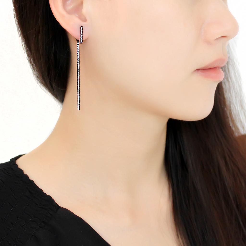 TK3470 IP Black Stainless Steel Earrings featuring top-grade clear crystal, showcasing a modern and elegant design.