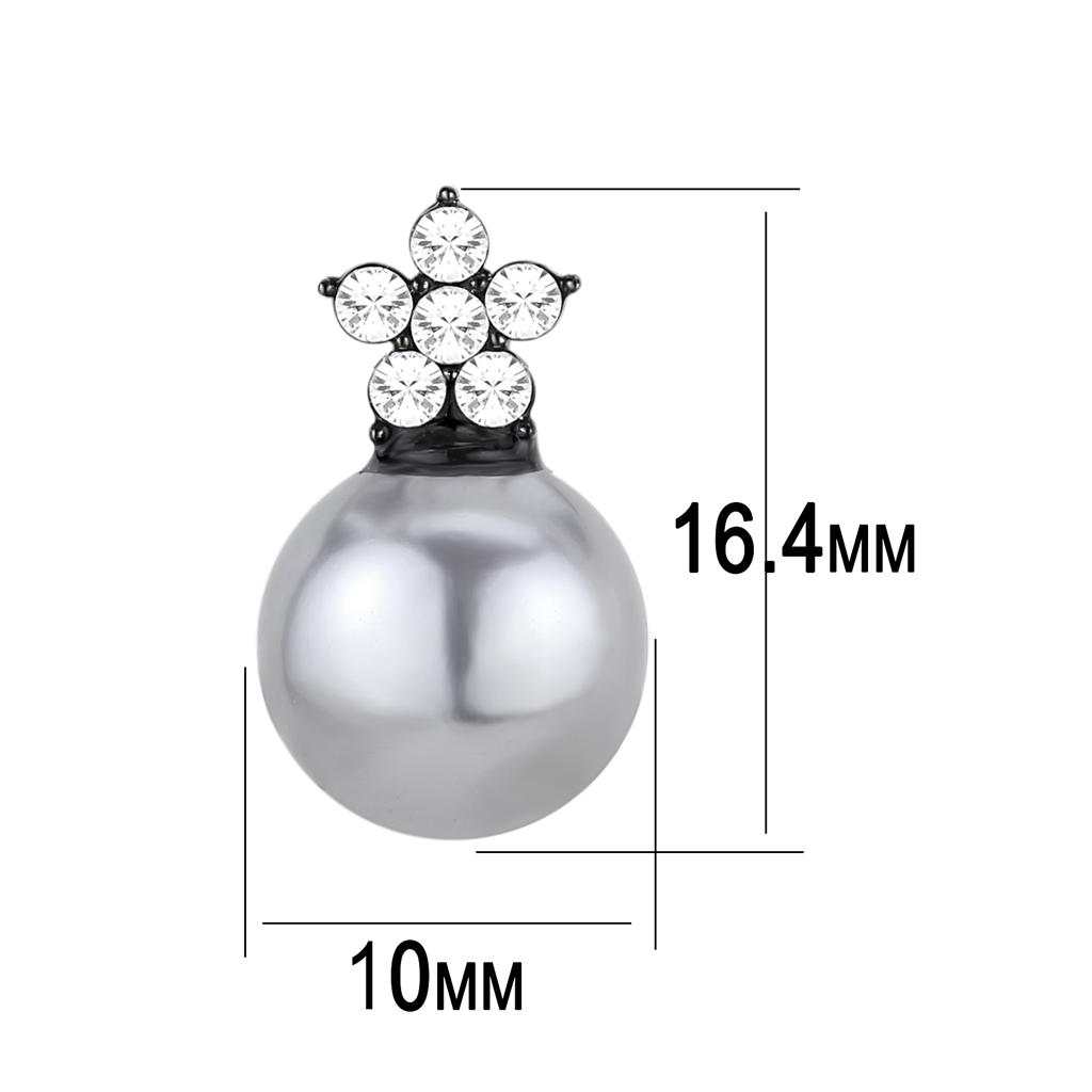 TK3482 IP Black Stainless Steel Earrings featuring a light gray synthetic pearl, showcasing a modern and elegant design.