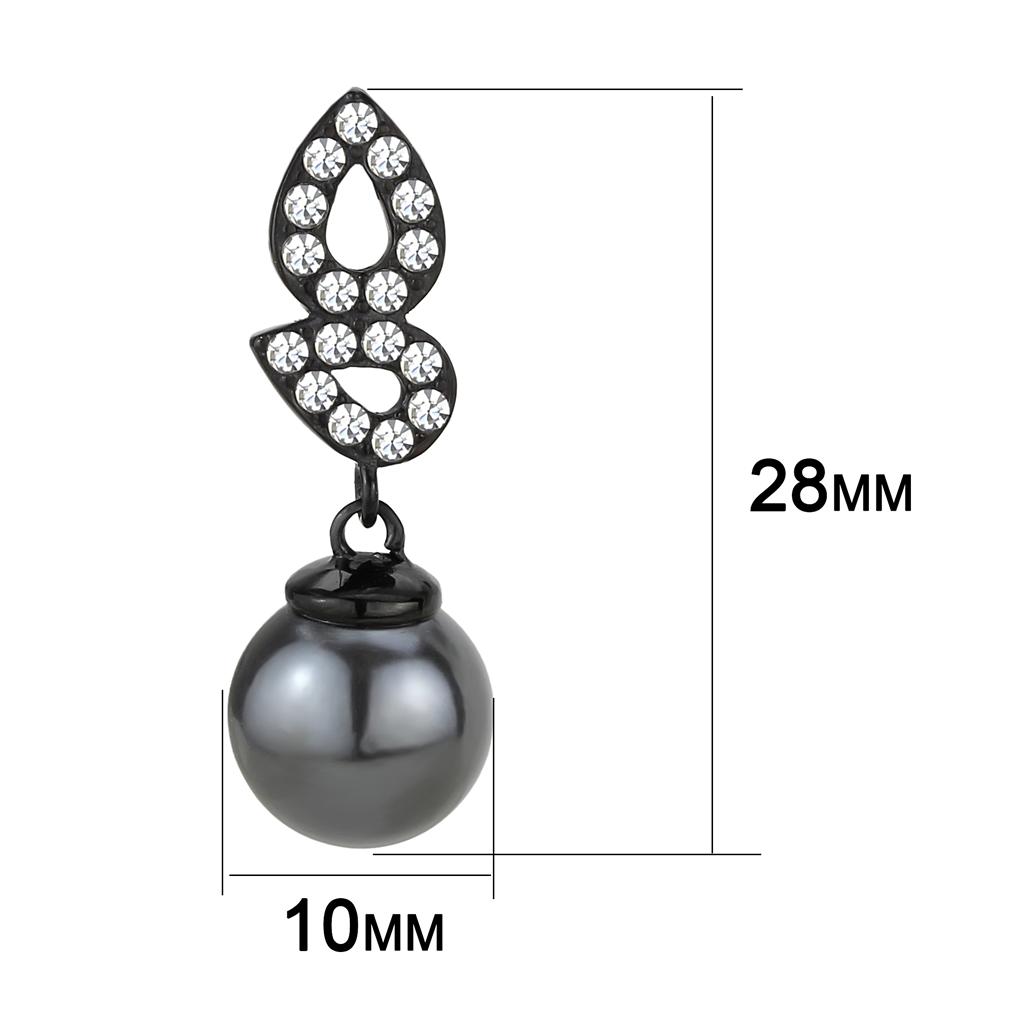 TK3483 IP Black Stainless Steel Earrings featuring a gray synthetic pearl, showcasing a modern and elegant design.