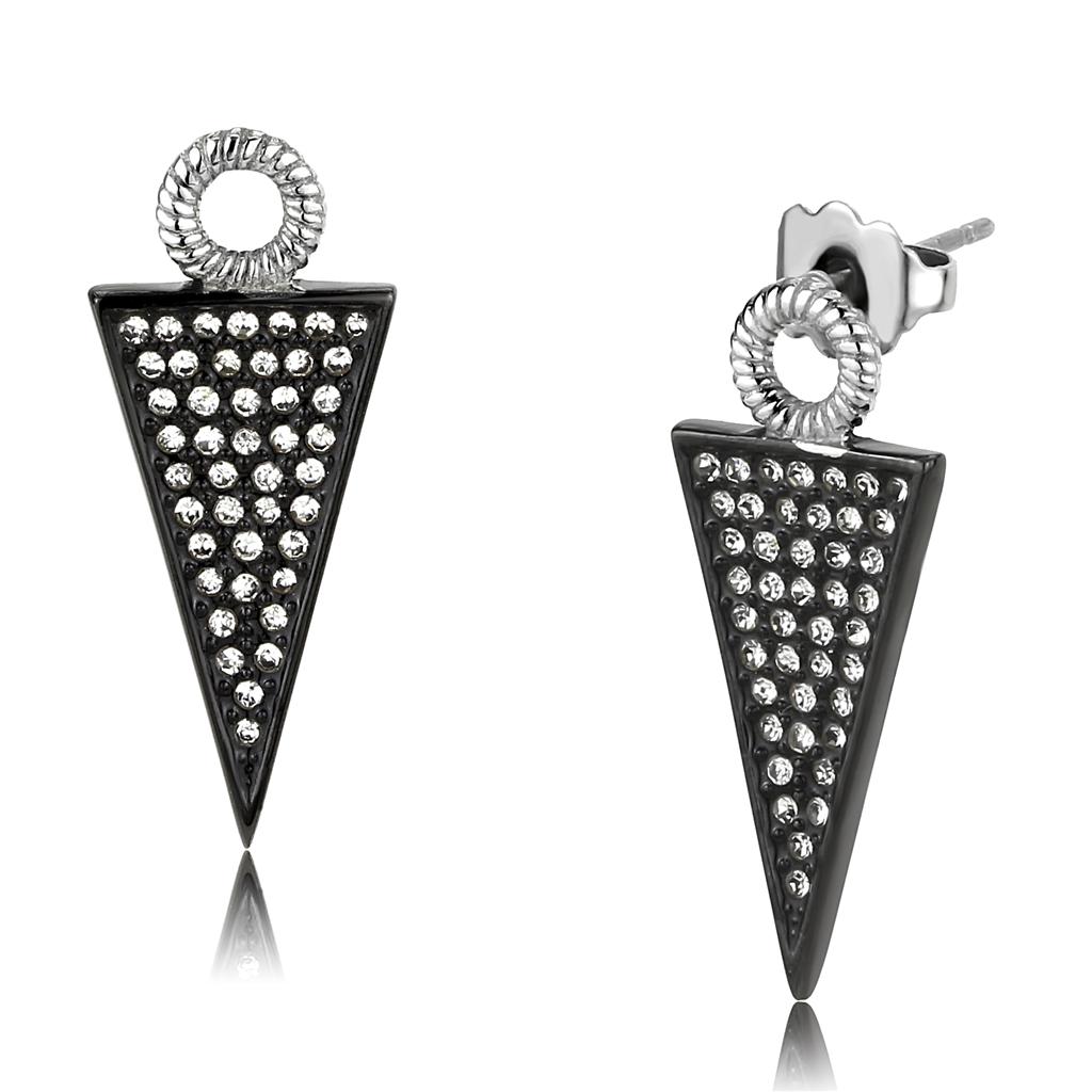 TK3485 Two-Tone IP Black Stainless Steel Earrings featuring clear top-grade crystals, showcasing a modern and elegant design.