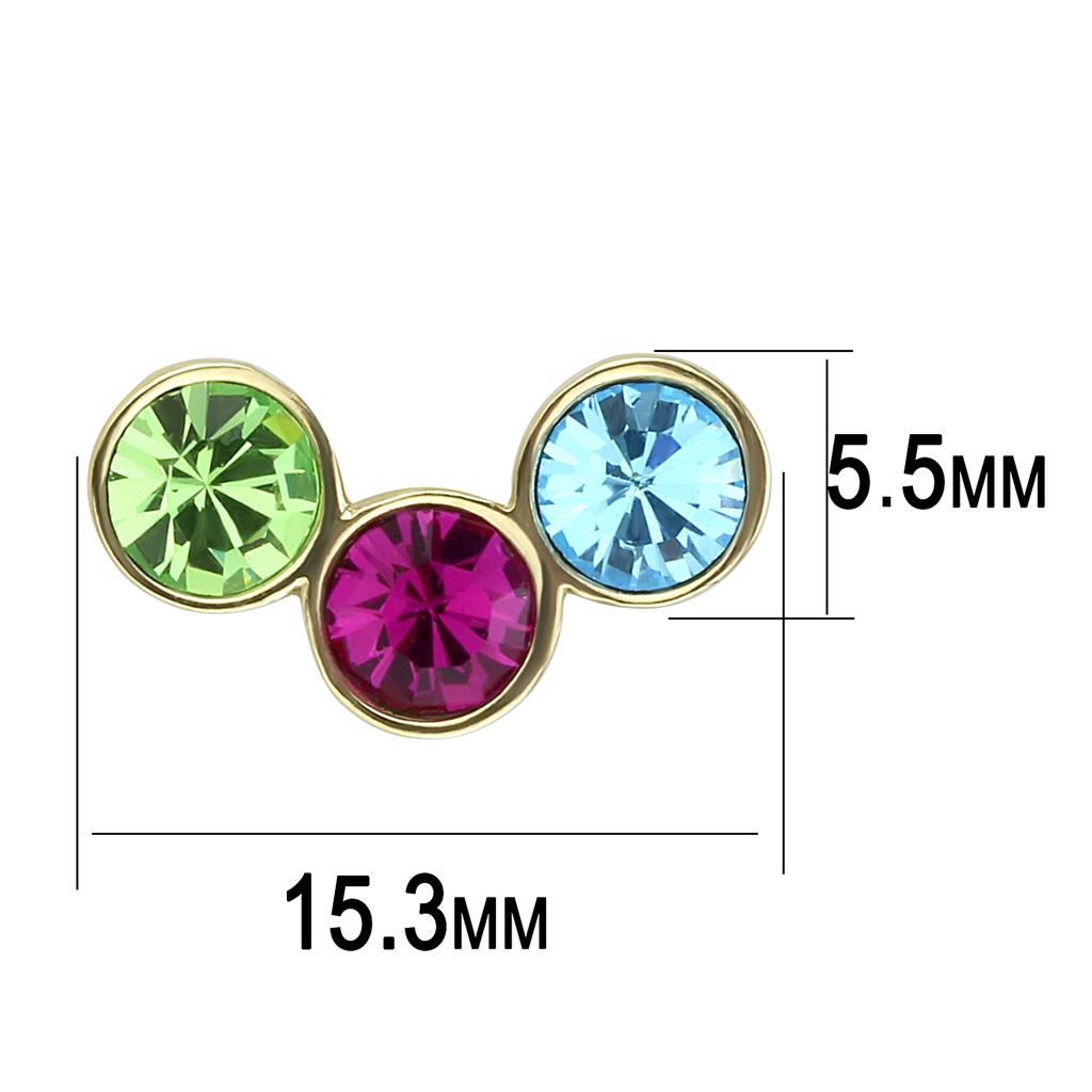 TK3492 IP Gold Stainless Steel Earrings featuring multi-color top-grade crystals, elegantly designed for any occasion.