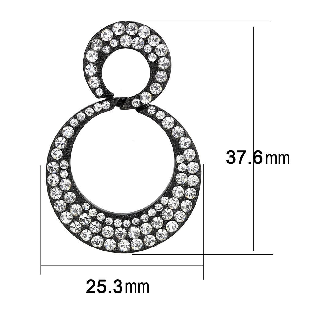 TK3493 IP Black Stainless Steel Earrings featuring top grade clear crystal, showcasing a modern design with ion plating finish.