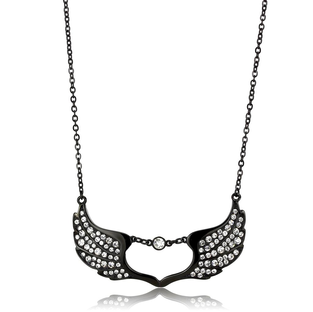 TK3496 IP Black Stainless Steel Necklace featuring a clear top-grade crystal, showcasing a sleek and elegant design.