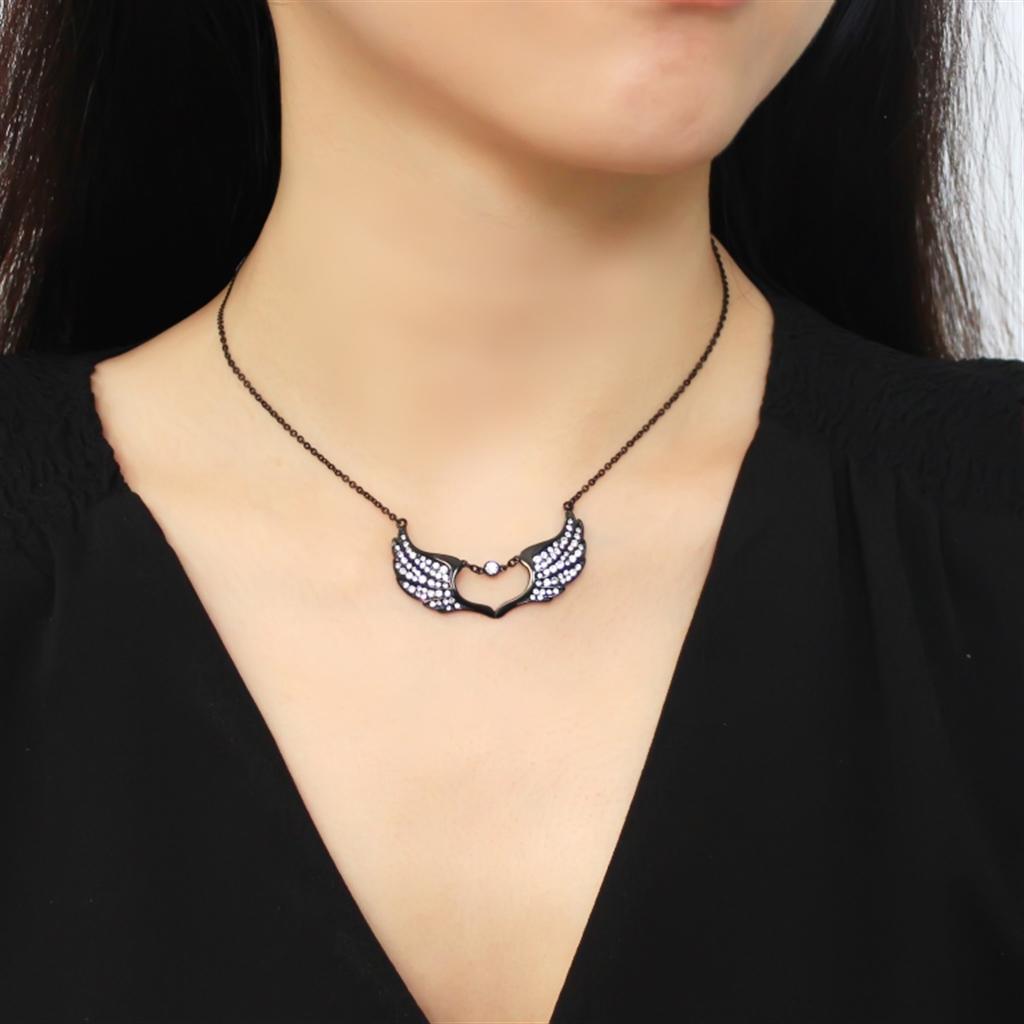 TK3496 IP Black Stainless Steel Necklace featuring a clear top-grade crystal, showcasing a sleek and elegant design.