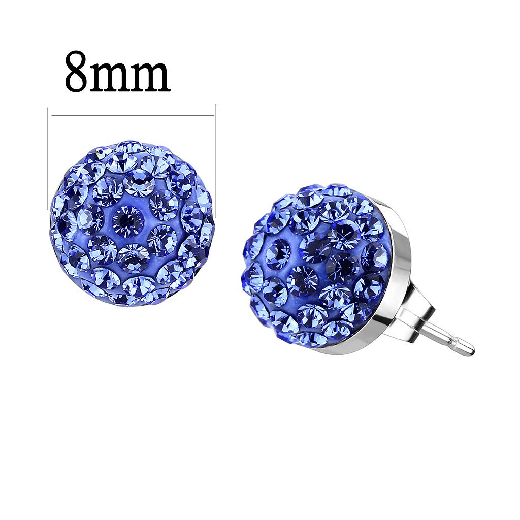 TK3550 High Polished Stainless Steel Earrings featuring sapphire crystals, showcasing a sleek and elegant design.