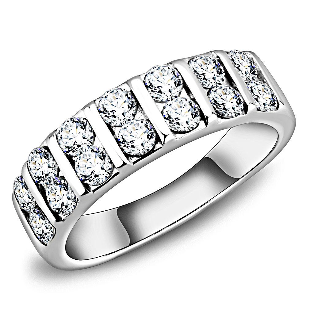 TK3504 High Polished Stainless Steel Ring featuring a clear AAA grade CZ stone, showcasing its elegant design and shiny finish.